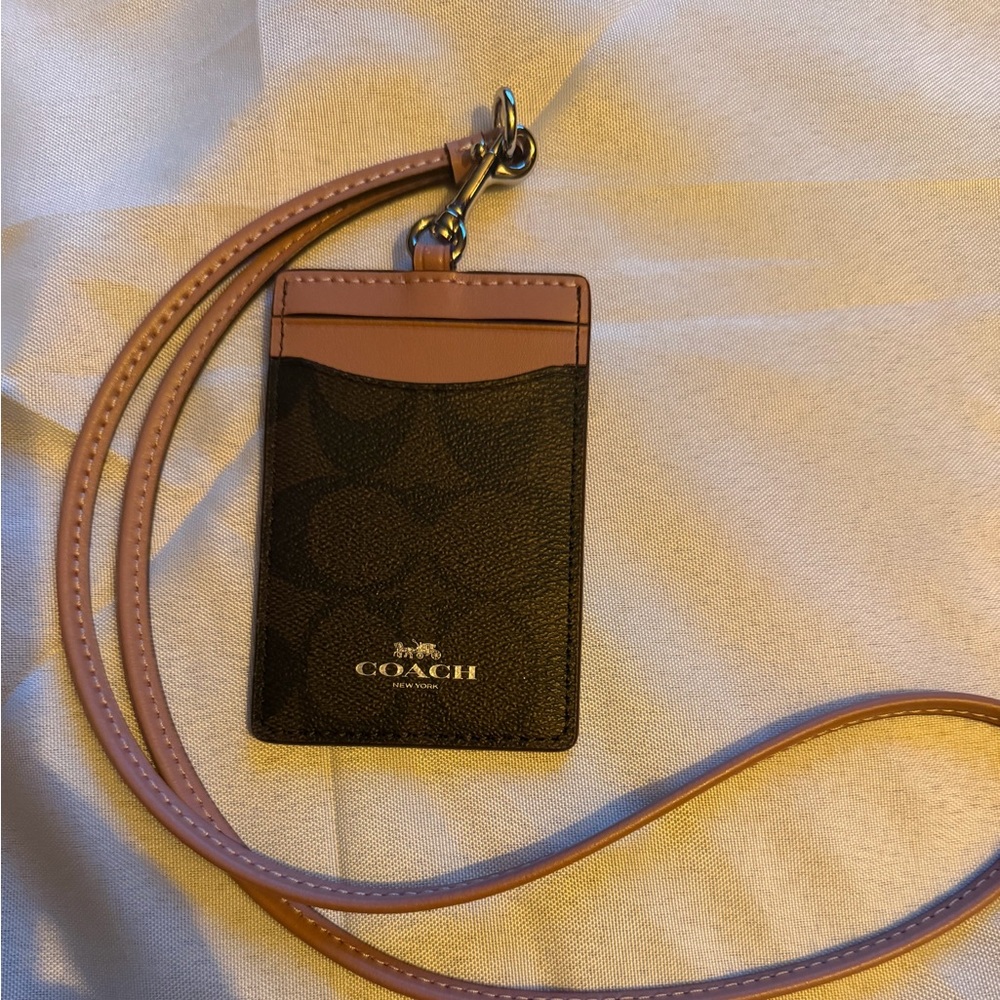 Coach Brown and rose color Card Holder with Lanyard